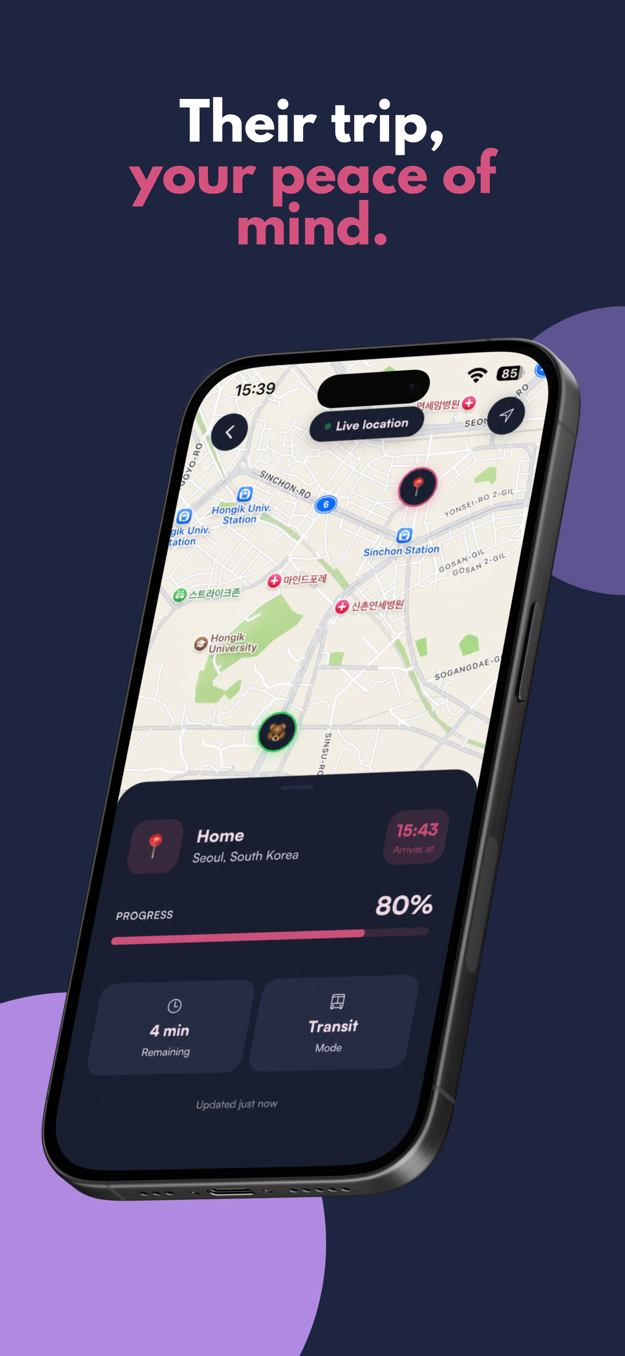 BesideU trip progress on map